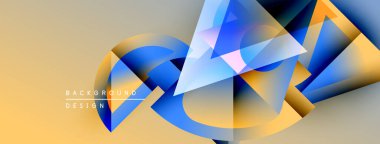 Soyut geometrik şekiller örtüşür, dinamik renkli kompozisyon yaratır. Gradyan arka plan görsel derinliği, modern tasarım estetiği arttırır.