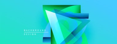 Soyut geometrik şekiller örtüşür, parlak mavi, yeşil eğimler yaratır. Arkaplan ve sunumlar için modern tasarım ögesi.