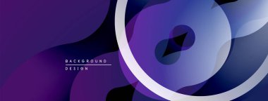Soyut mor tasarım, üst üste binen şekiller, gradyanlar, beyaz daire. Modern, dinamik kompozisyon arka plan için uygundur.