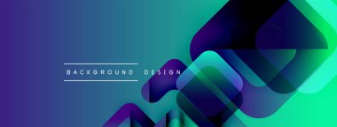 Soyut gradyanlar dinamik kareler oluştururlar. Mor, mavi, turkuaz karışımı pürüzsüz. Metin, arkaplan dizaynının şekillerin üzerinde olduğunu okur. Modern estetik.