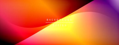 Canlı değişim akışları, turuncudan mora. Düz kıvrımlar dinamik görsel efekt yaratır. Metin arka plan tasarımı okur. Modern estetik.