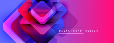 Soyut geometrik şekiller çakışıyor ve canlı gradyan pankart oluşturuyor. Pembe, mavi renkler tasarımda baskın, modern estetik. Metin arkaplan tasarımı okur.