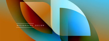 Soyut renkli tasarım. Üst üste binen şekiller dinamik görsel efekt yaratır. Gradyan renkler düzgün bir şekilde harmanlanarak modern estetik sunuyor..