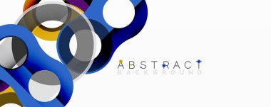 Soyut tasarım özellikleri üst üste binen renkli daireler. Mavi, gri, sarı renkler dinamik kompozisyon oluşturur. Modern grafik ögesi.