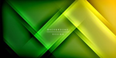 Soyut geometrik tasarım. Siyah arkaplan üzerinde canlı yeşil, sarı gradyanlar. Katmanlı dikdörtgenler dinamik görsel efekt yaratır. Modern, şık bir sunum.
