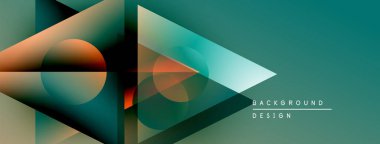 Soyut geometrik tasarım. Teal, turuncu gradyanlar dinamik bileşim oluşturur. Pankartlar ve sunumlar için modern arkaplan uygun.