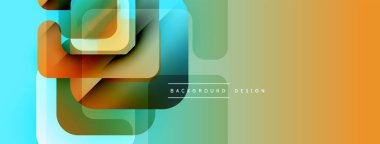 Soyut geometrik şekiller çakışıyor. Renkler mavi, turuncu, yeşil, kahverengi. Modern tasarım dinamik görsel doku yaratır.