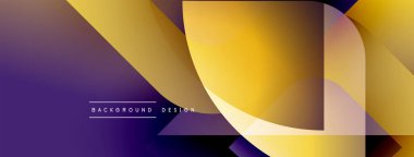 Soyut geometrik şekiller, canlı mor, altın rengi. Modern tasarım, katmanlı elementler dinamik görsel efekt yaratır. Arkaplan dokusu mevcut.