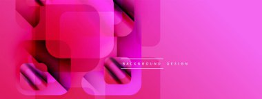 Soyut canlı pembe tasarım. Üst üste binen yuvarlak kareler modern görsel efektler yaratır. Minimalist stil, arka plan için uygun.