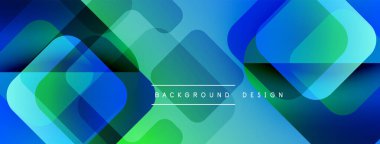 Soyut geometrik şekiller örtüşür, parlak mavi, yeşil eğimler yaratır. Modern tasarım arka planlar, pankartlar, sunumlar için uygun.