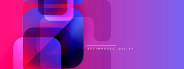 Soyut geometrik şekiller örtüşüyor, canlı mor, pembe, mavi renkler yaratıyor. Arkaplan, pankart ve sunumlar için modern tasarım ögesi.