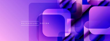 Soyut mor arkaplan. Üst üste binen yuvarlak kareler dinamik görsel efekt yaratır. Dijital projeler için modern tasarım.