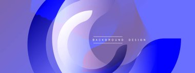 Soyut katmanlar dinamik mor, mavi gradyanlar yaratır. Modern tasarım düz kıvrımlar ve ince gölgeler içerir. Minimalist estetik.