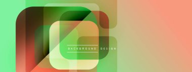 Soyut geometrik şekiller çakışıyor. Yumuşak gradyanlar modern, canlı görsel efektler yaratır. Açık renkler kompozisyona hakim.