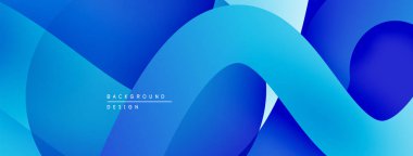 Soyut mavi arkaplan. Üst üste binen şekiller dinamik ve modern görsel efektler yaratır. Yumuşak eğimler, akış biçimleri.