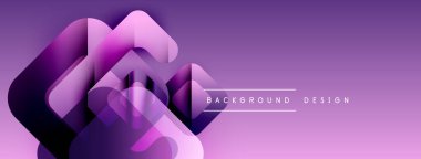 Soyut geometrik şekiller örtüşür, dinamik mor gradyan arkaplan oluşturur. Dijital projeler için modern tasarım ögesi.