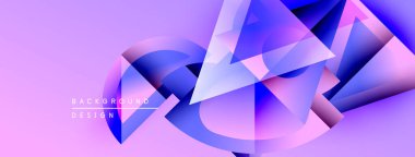 Soyut geometrik şekiller, canlı renklerin karışımı. Mor, mavi renkler tasarımda baskın. Modern arkaplan dokusu, dinamik bileşim.