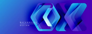 Soyut mavi eğimli arkaplan. Geometrik şekiller modern tasarım yaratır. Metin arka plan tasarımı okur. Canlı renkler, katmanlı efekt.