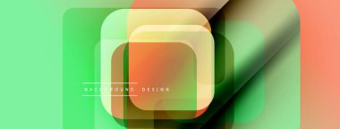 Soyut geometrik şekiller çakışıyor. Yeşil, turuncu, sarı renkler modern tasarım yaratır. Minimalist tarz, pürüzsüz gradyanlar mevcut.