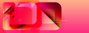 Soyut geometrik şekiller örtüşüyor, canlı pembe, turuncu gradyan oluşturuyor. Arkaplan, pankart ve sunumlar için modern tasarım ögesi.