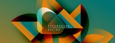 Soyut geometrik şekiller örtüşüyor, canlı renk eğimleri yaratıyor. Tasarımda deniz mavisi, turuncu, kahverengi renkler var. Modern estetik.