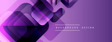 Soyut geometrik şekiller örtüşüyor, canlı mor gradyanlar yaratıyor. Modern tasarım teknoloji, yenilik, gelecek kavramları öneriyor.