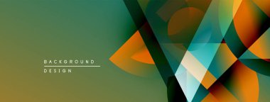 Soyut geometrik şekiller örtüşüyor, canlı renk eğimleri yaratıyor. Sönük yeşil zemin üzerinde yeşil, turuncu, sarı renkler dizayn et.