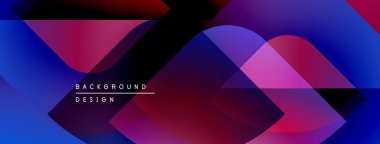 Soyut geometrik şekiller örtüşür, parlak mavi ve pembe renkler yaratır. Modern tasarım elementleri teknoloji ve yenilik öneriyor.