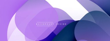 Soyut sıvı şekilleri üst üste binerek mor, beyaz ve mavi renkler oluşturur. Arkaplan ve sunumlar için modern tasarım ögesi.