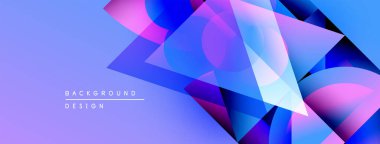 Soyut geometrik şekiller örtüşüyor, canlı mor ve mavi renkler yaratıyor. Arkaplan metni arkaplan tasarımı okur. Modern, dinamik görsel kompozisyon.