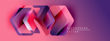 Soyut geometrik şekiller örtüşür, canlı bir değişim etkisi yaratır. Pembe, mor renkler tasarıma egemen, modern estetik.