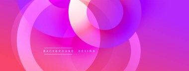 Soyut, enerjik bir arkaplan. Üst üste binen daireler dinamik pembe, mor ve mavi renkler oluşturur. Dijital projeler için modern tasarım ögesi.