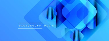 Soyut mavi katmanlar dinamik bileşim yaratır. Modern tasarım üst üste binen kareler, gradyanlar, metin elementleri içerir. Temiz, canlı estetik..