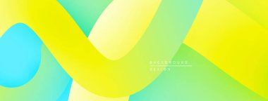 Soyut canlı katmanlar örtüşüyor. Sarı, yeşil, turkuaz renkler pürüzsüz gradyanlar yaratır. Arka planlar için modern tasarım ögesi.