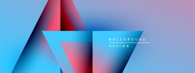 Soyut geometrik şekiller örtüşüyor, canlı renk eğimleri yaratıyor. Mavi, kırmızı, mor renkler tasarımda baskın. Minimalist metin mevcut.