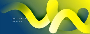 Soyut dalgalı çizgiler, yeşil üzerinde parlak sarı, mavi gradyan. Modern tasarım ögesi, pürüzsüz geçişler, dinamik bileşim.