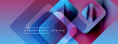Soyut geometrik şekiller örtüşür, canlı bir değişim etkisi yaratır. Mavi, mor, pembe renkler kompozisyona hakim. Modern tasarım ögesi.