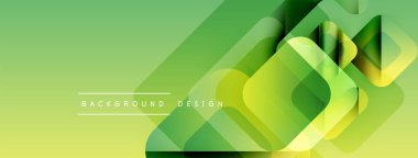 Soyut geometrik şekiller örtüşür, canlı yeşil gradyan arkaplan oluşturur. Modern tasarım elementleri yenilik ve teknoloji öneriyor.