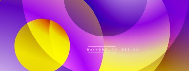 Soyut, enerjik şekiller örtüşüyor ve akışkan renkli bir arkaplan oluşturuyor. Mor, sarı renkler modern estetik sunarak tasarıma hakim..