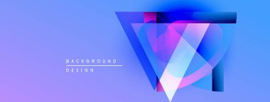 Soyut geometrik tasarım. Canlı mavi, mor renkler katmanlı şekiller yaratır. Dijital projeler için modern arkaplan.