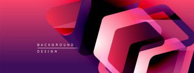 Soyut geometrik şekiller örtüşüyor, canlı mor ve pembe renkler yaratıyor. Modern tasarım teknoloji, yenilik ve enerji öneriyor.