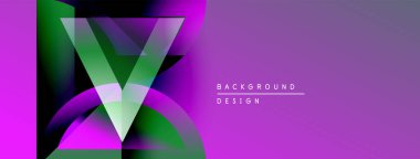 Soyut canlı tasarım katmanlı şekiller, mor renkler, yeşil aksanlar içerir. Modern estetik, arka planlar ve sunumlar için uygun..