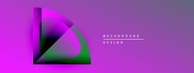 Canlı mor gradyanın üzerinde soyut geometrik şekil. Metin arka plan tasarımı okur. Minimalist kompozisyon, modern estetik.