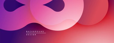 Soyut gradyan şekiller çakışıyor, dinamik görsel akış yaratıyor. Pembe, mor, kırmızı renkler kompozisyona hakim. Modern tasarım ögesi.