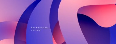 Soyut gradyanlar mor, pembe ve mavi renkleri harmanlarlar. Pürüzsüz şekiller, dinamik görsel akış yaratır. Modern tasarım ögesi.