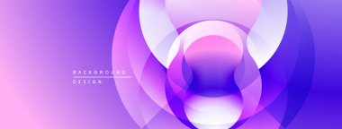 Soyut mor tasarım, üst üste binen daireler. Gradyan gölgeler dinamik görsel efekt yaratır. Modern, pürüzsüz kompozisyon.