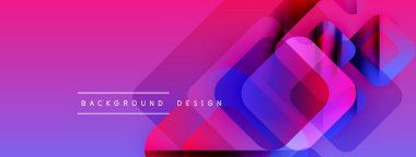 Soyut geometrik şekiller örtüşüyor, canlı mor ve pembe renkler yaratıyor. Metin arka plan tasarımı okur. Modern, dinamik görsel kompozisyon.