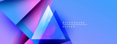 Soyut geometrik şekiller örtüşür, parlak mavi ve mor renkler yaratır. Modern tasarım teknoloji, yenilik, gelecek kavramları öneriyor.