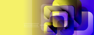 Soyut geometrik şekiller, canlı gradyan renkler. Modern tasarım elementleri dinamik görsel efekt yaratır. Mor 'a sarı geçişler.