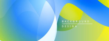 Soyut akışkan şekiller harmanlanarak canlı mavi, sarı, yeşil gradyanlar oluşturur. Modern tasarım enerjiyi, hareketi, pozitifliği çağrıştırıyor.